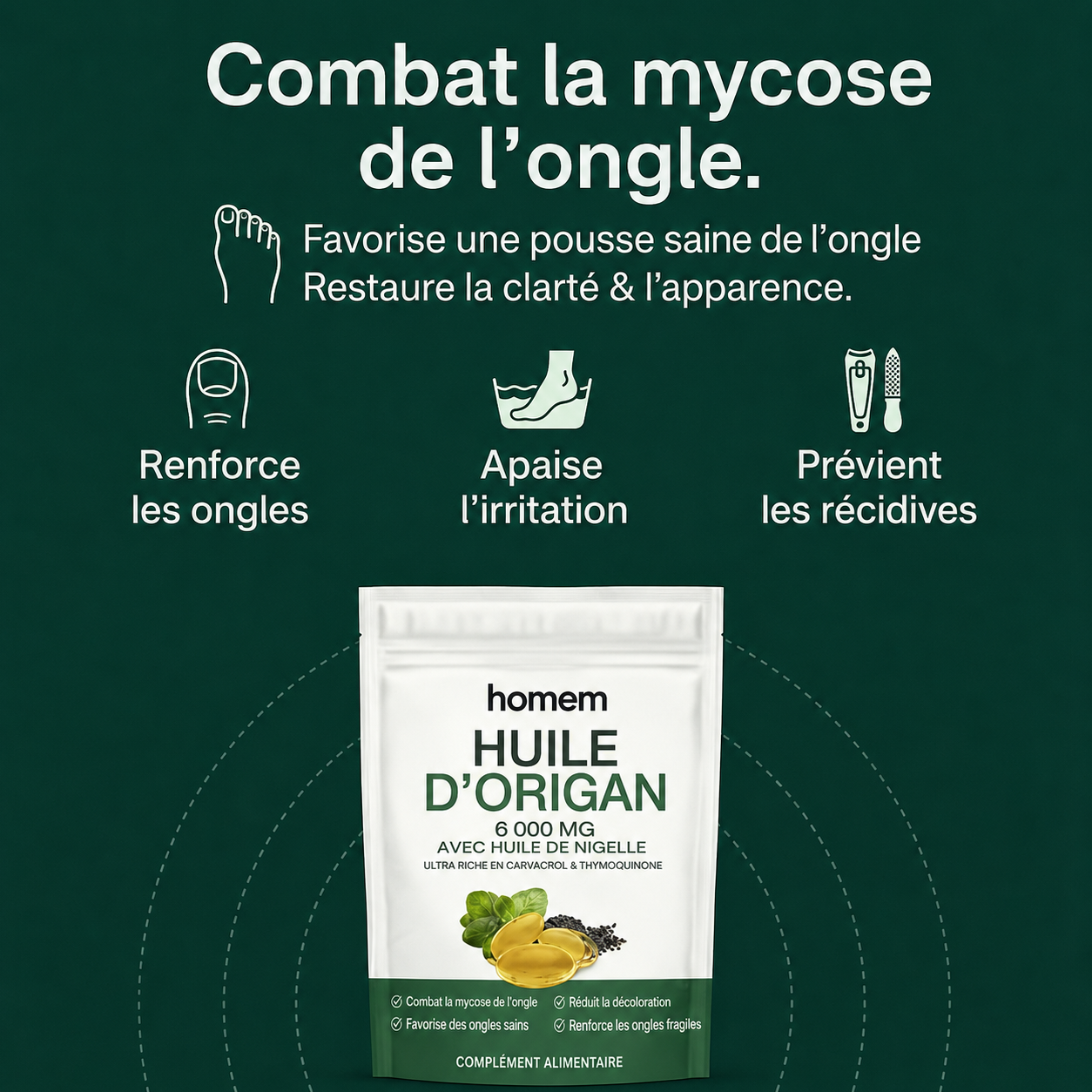 Huile d'origan & de cumin noir - Aide à combattre les mycoses des ongles