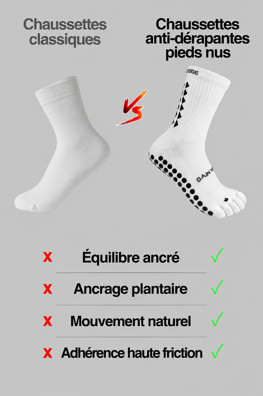 GripFlex™ | Chaussettes Grip Effet Pieds Nus
