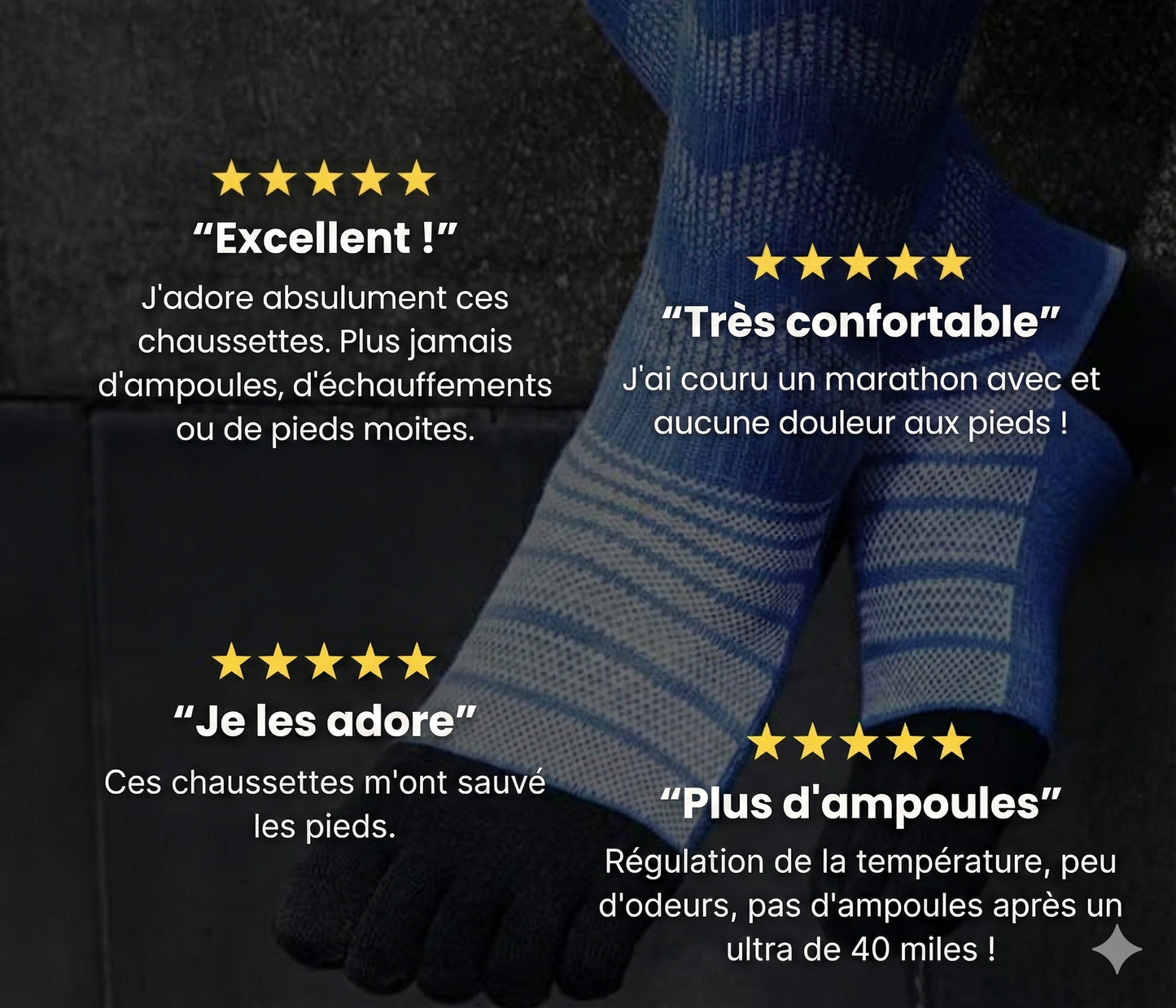 Chaussettes Sportives 5-Orteils en laine de mérino