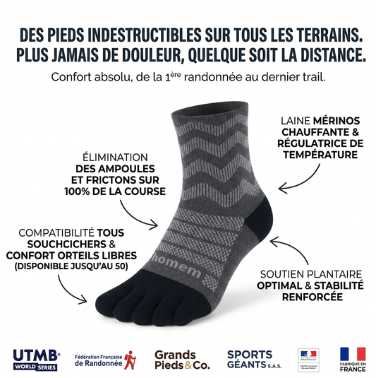 Chaussettes Trail / Randonnée -  5-Orteils en laine de mérino