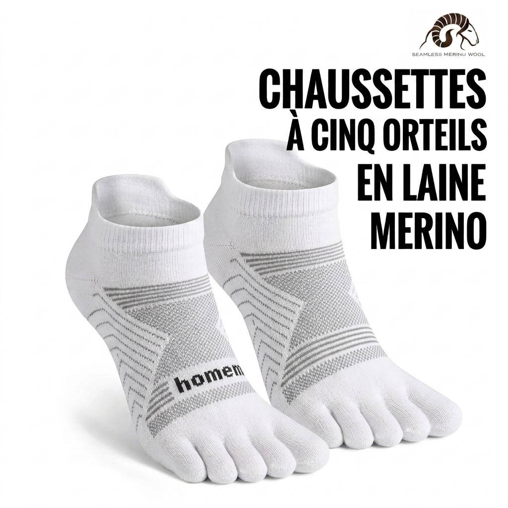 Chaussettes Sportives 5-Orteils en laine de mérino