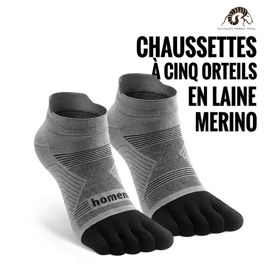 Chaussettes Sportives 5-Orteils en laine de mérino